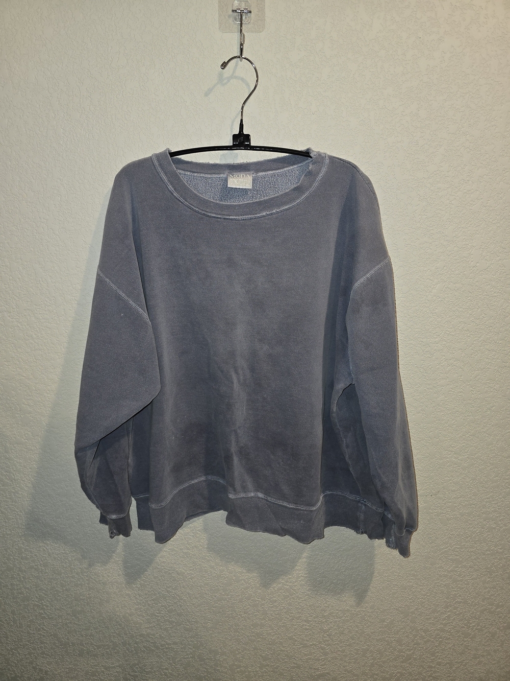 Vintage Moda Int'l Distressed Sun-Faded Blue Crewneck Sweatshirt